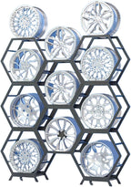  Générique Support De Rangement Pour Jantes De Pneus En Acier Robuste, Support Hexagonal Empilable Pour Garage Et Abri Auto (6 Cadres + 2 Bases)