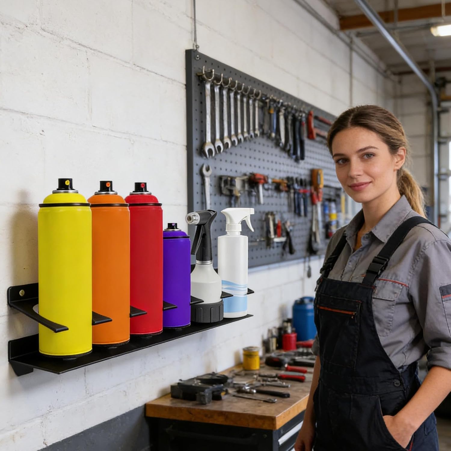 GENERIC Support Pour Flacon Pulvérisateur – Organiseur Mural, étagère à 6 Emplacements, Porte-bouteilles En Métal Robuste Avec Revêtement Résistant à La Rouille, Design Vertical Peu Encombrant, Système