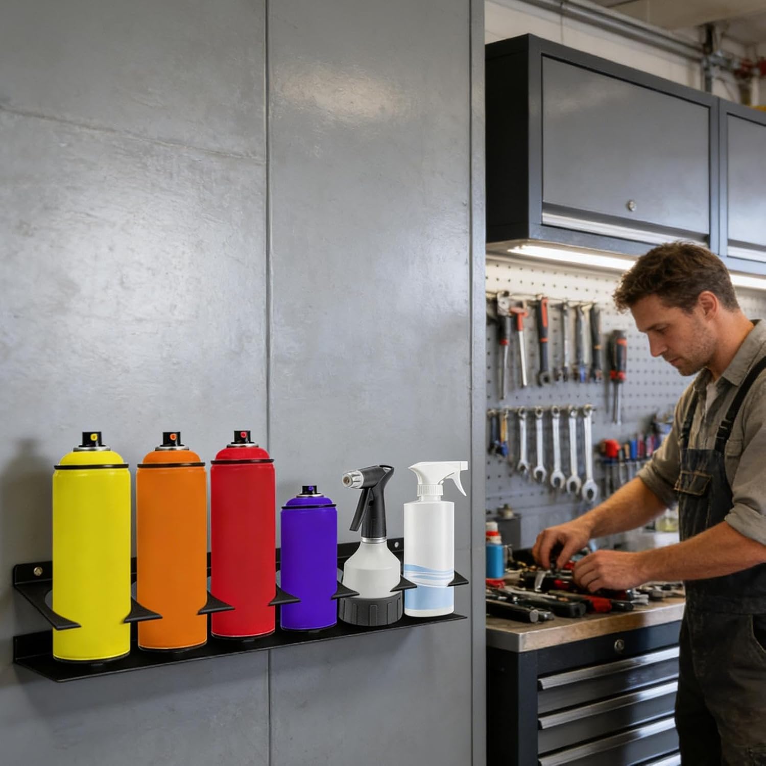 GENERIC Support Pour Flacon Pulvérisateur – Organiseur Mural, étagère à 6 Emplacements, Porte-bouteilles En Métal Robuste Avec Revêtement Résistant à La Rouille, Design Vertical Peu Encombrant, Système