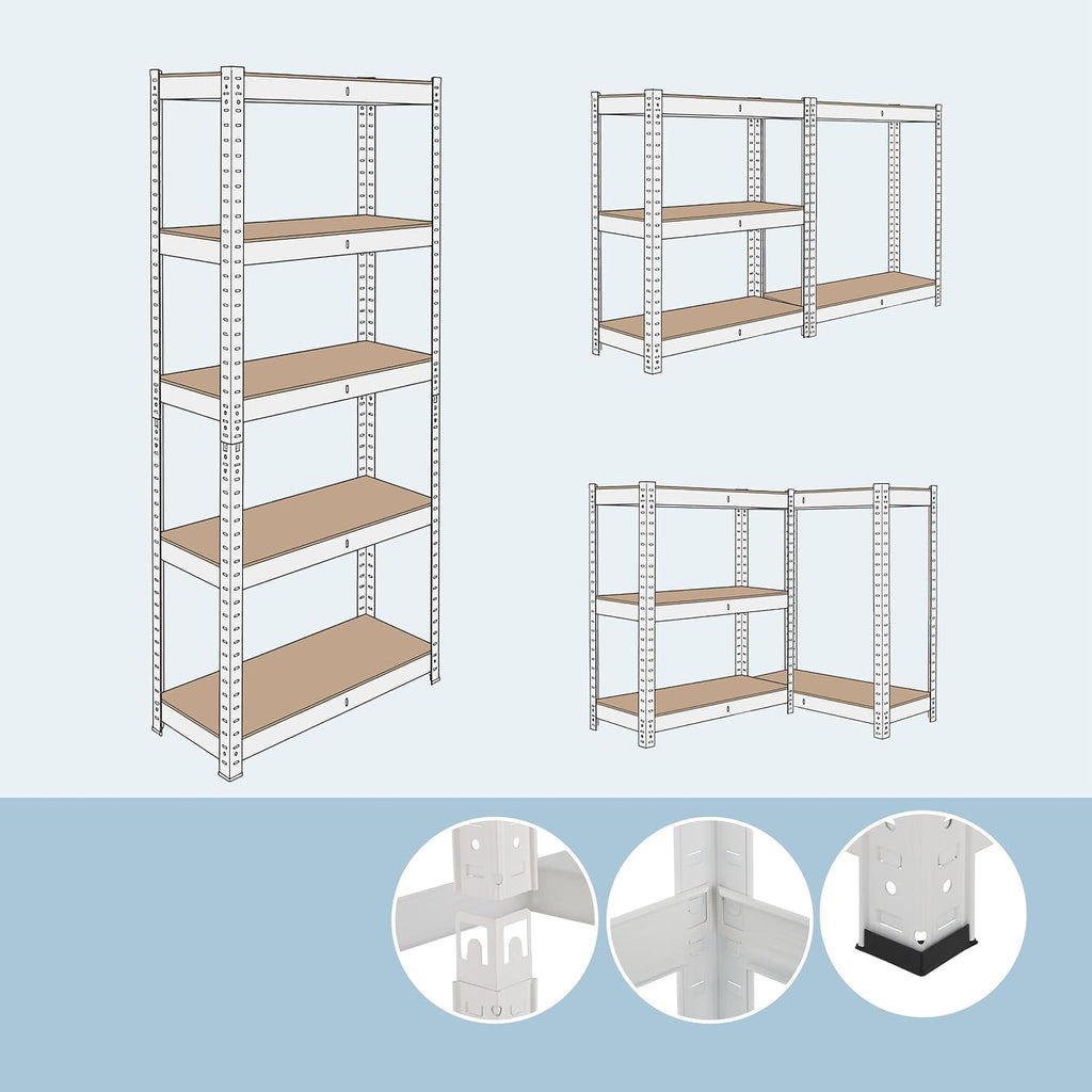  Relaxdays Étagère Lourde 875 Kg, 5 Niveaux, Emboîtable, Blanc/Marron, 60x100x200 Cm Pour Cave Et Garage