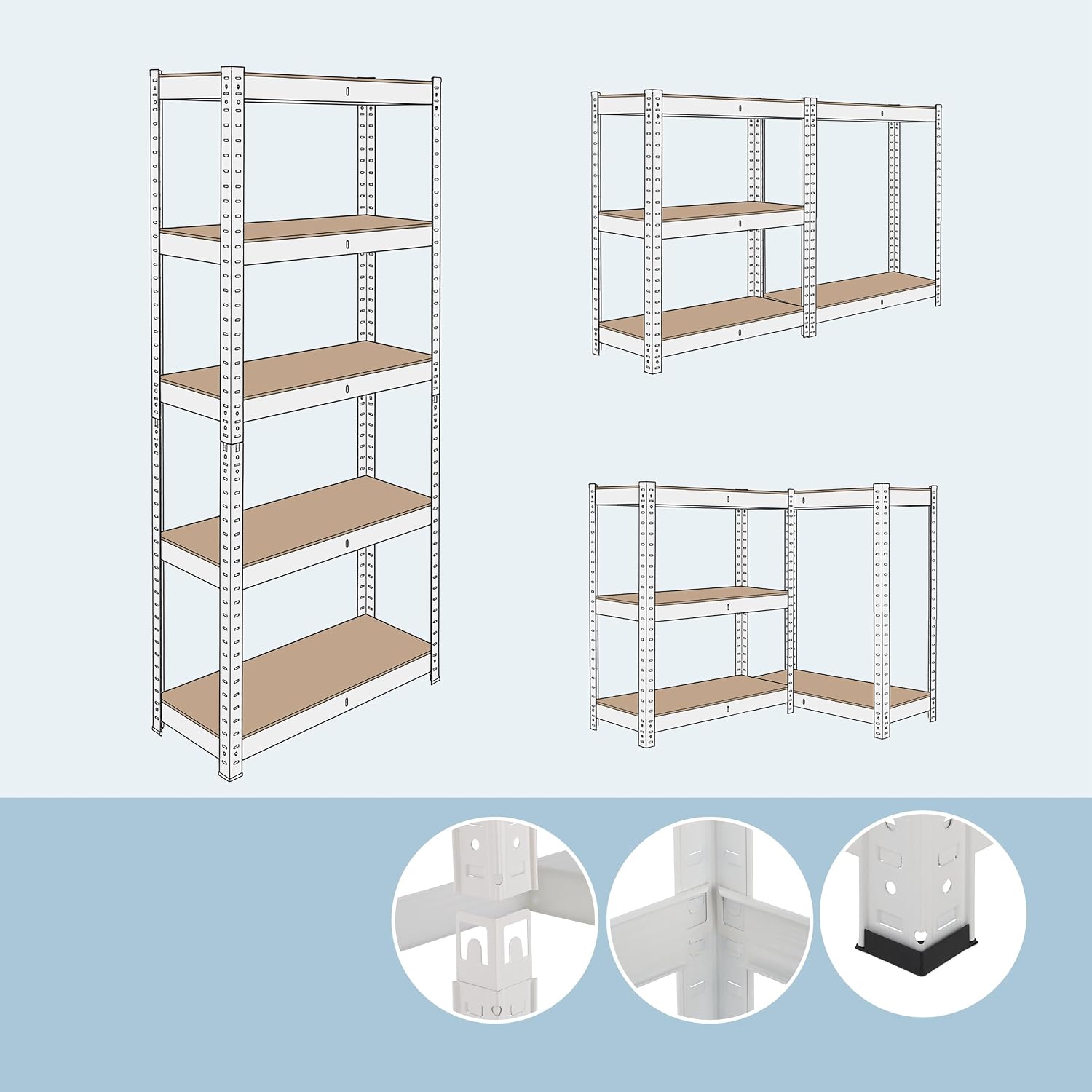  Relaxdays Étagère Lourde 875 Kg, 5 Niveaux, Emboîtable, Blanc/Marron, 60x100x200 Cm Pour Cave Et Garage
