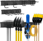  Support Mural Pour Outils De Garage, Facile à Installer, Système De Rangement De Garage Robuste Avec 6 Crochets Droits Réglables, Support à Outils De Jardin Pour Pelles, Râteaux, Outils De Cour