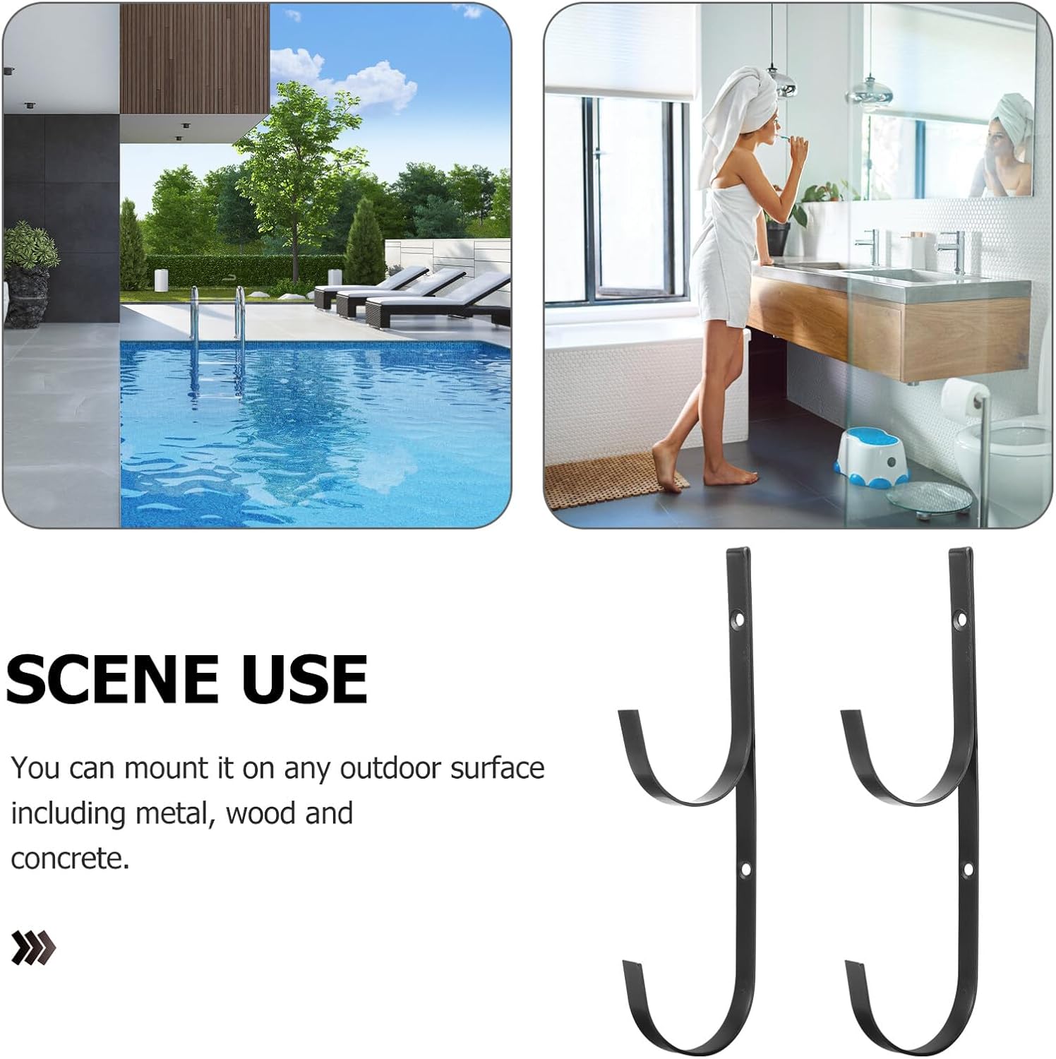  Cabilock Crochets En Fer Noir Multi-fonction Pour Poteau De Piscine Lot De 2 Double Crochet Support Extérieur Pour Accrocher Maillots Et Accessoires De Piscine