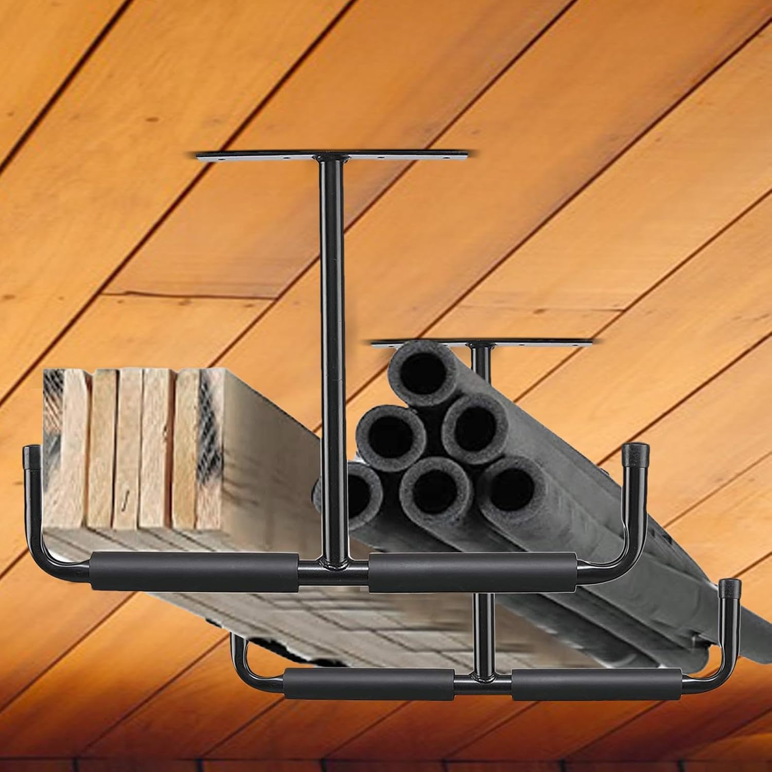  Rack De Rangement Pour Plafond De Garage - 2 Pièces Supports Organisateurs En T | Stockage Au Plafond Du Garage,Pour Échelle, Bois, Équipements Sportifs, Pelles, Cannes À Pêche, Skis, Cave,