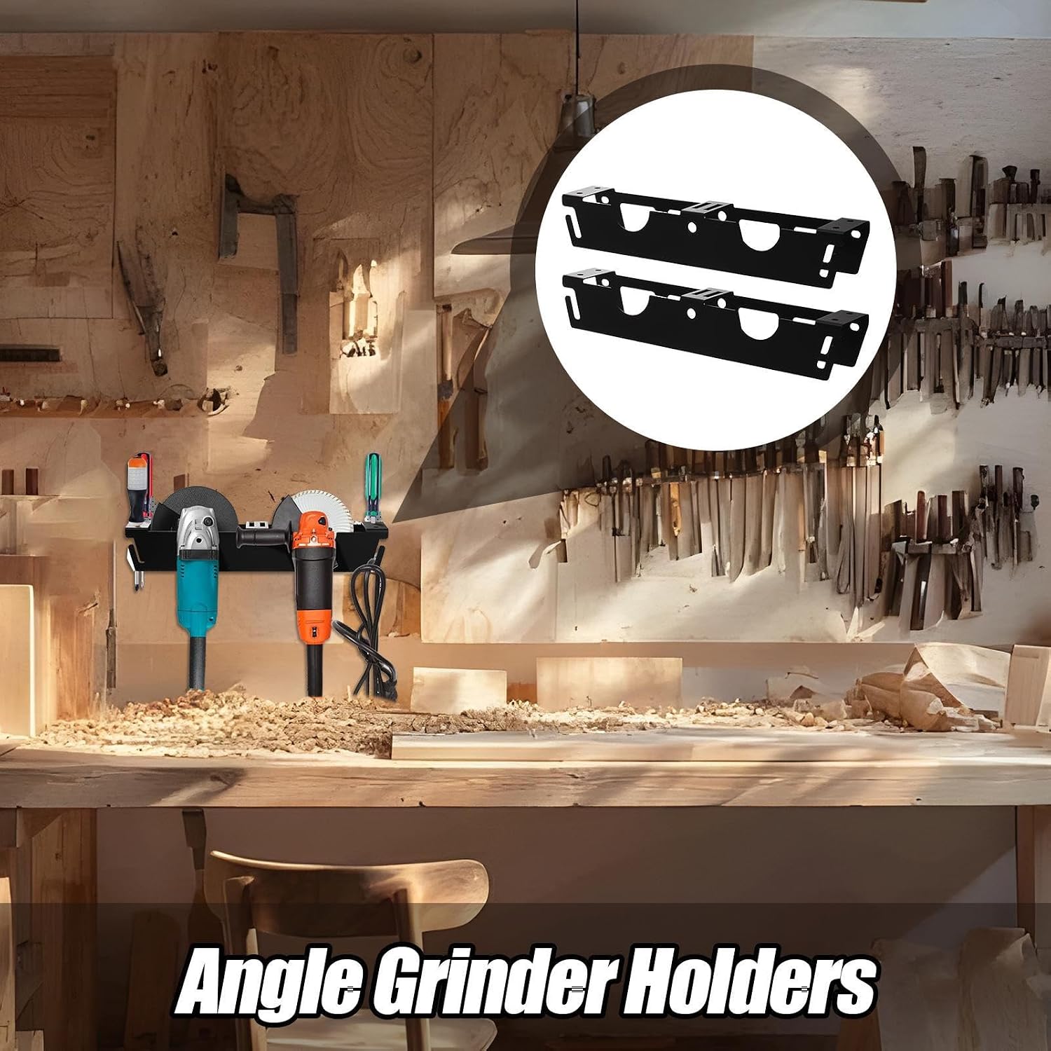  Porte-broyeur D'angle - Rack De Montage Mural Pour L'utilisation De L'atelier | Support Lourd Avec Crochets De Cordon, Organisateur à 2 Plans Pour Outils électriques Garage Renovation Workbench Side P