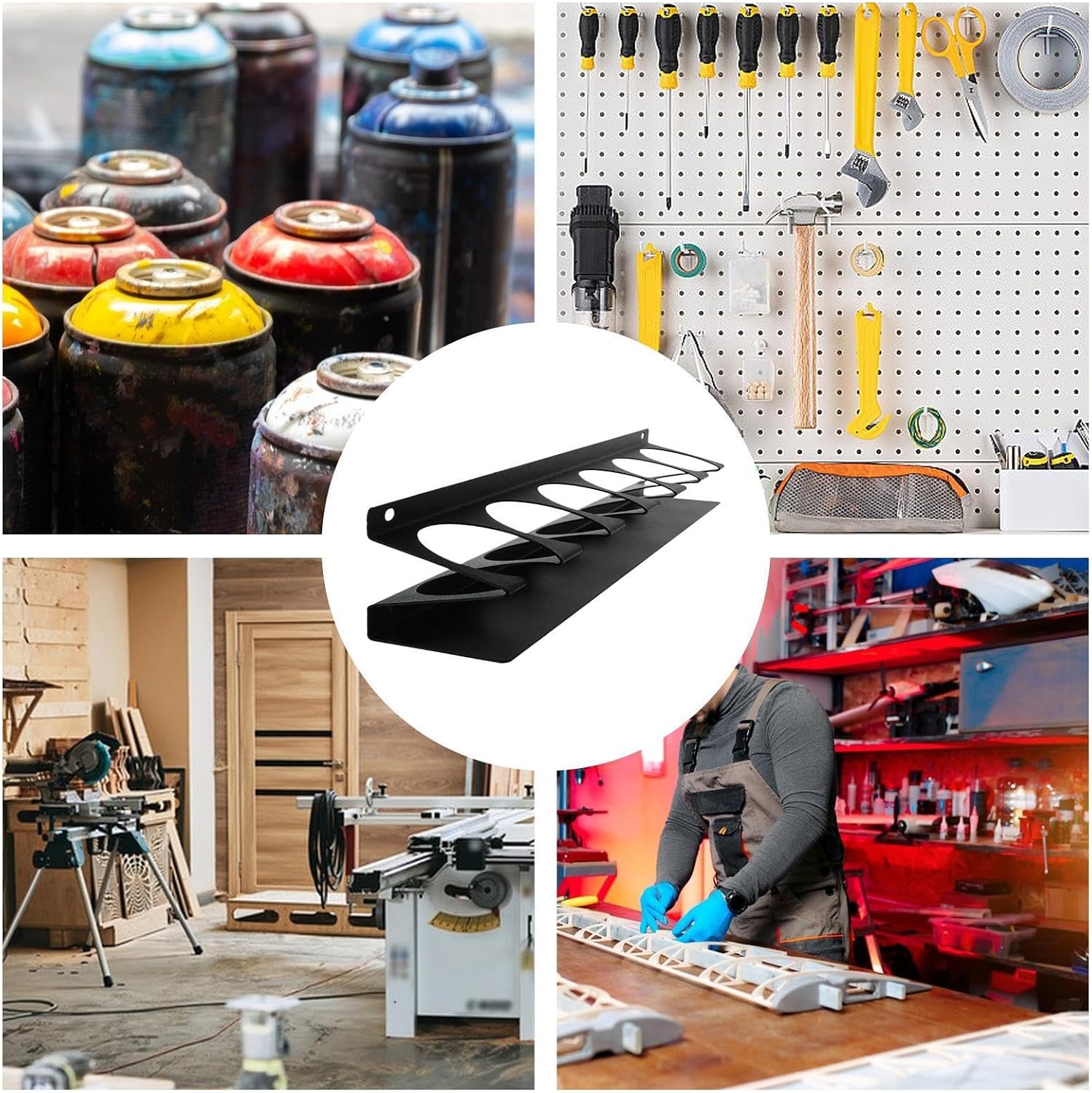 GENERIC Organiseur Mural Iron Art à 6 Emplacements, 49 X 7,5 X 8 Cm, Support Mural Pour Bouteille Industrielle, Gain De Place, 950 G, Diamètre Du Trou De 2,75 Pour Magasin Automobile Et Atelier