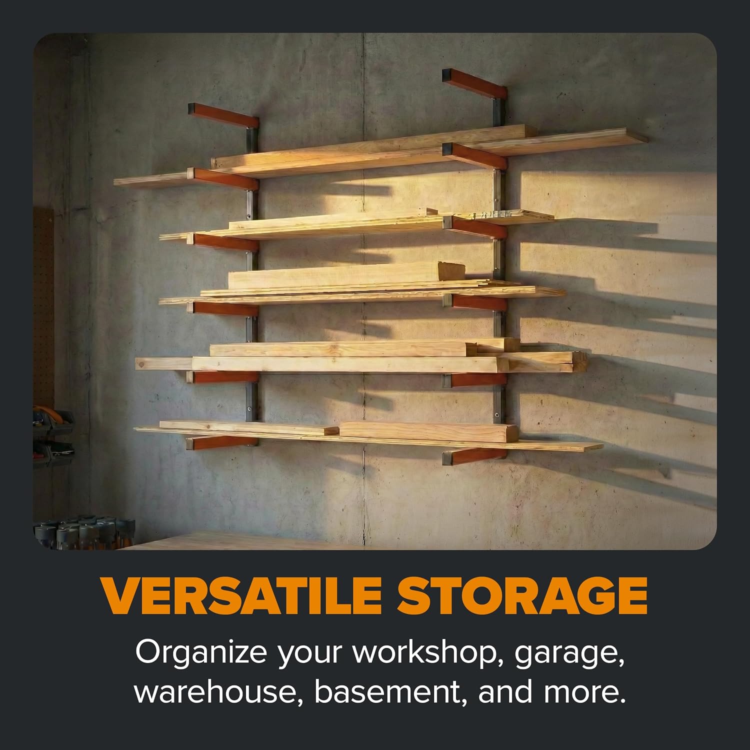  BORA PBR-001 Organiseur En Bois Et étagère De Rangement En Métal Avec Support Mural à 6 Niveaux – Utilisation En Intérieur Et En Extérieur – Orange