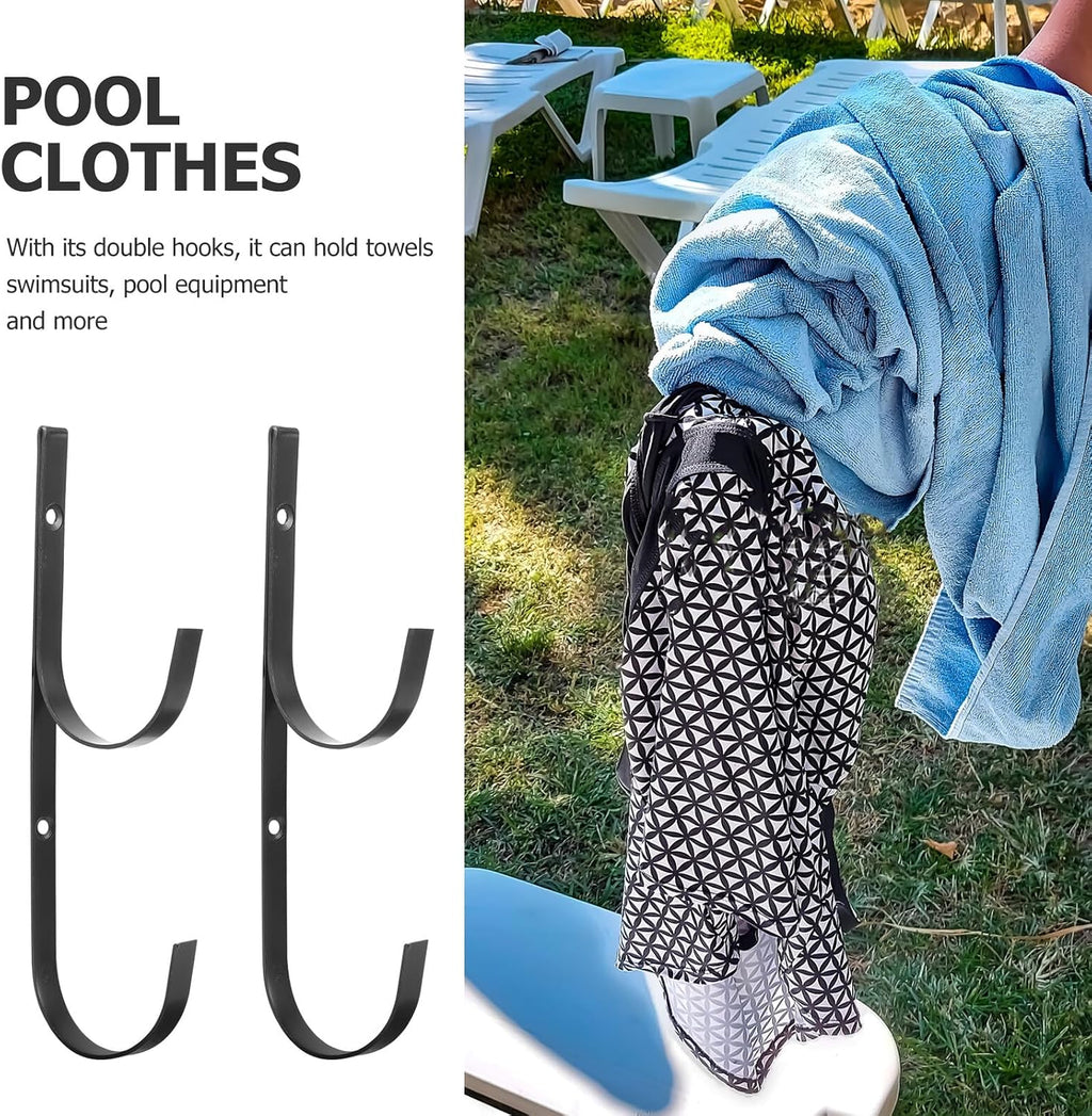  Cabilock Crochets En Fer Noir Multi-fonction Pour Poteau De Piscine Lot De 2 Double Crochet Support Extérieur Pour Accrocher Maillots Et Accessoires De Piscine