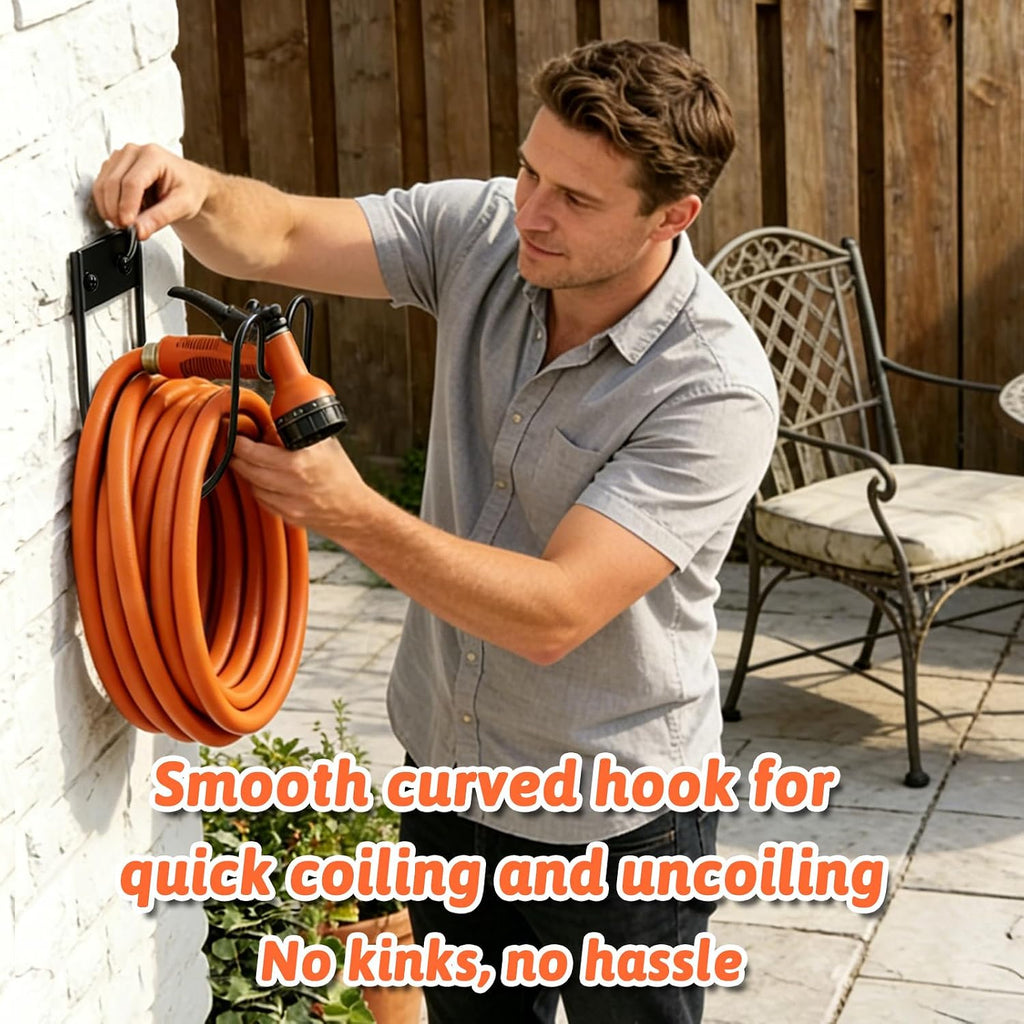  Support De Tuyau D'arrosage En Métal Noir – Crochet De Tuyau Mural Robuste Avec Attaches Velcro Pour Tuyau De 30 M, Rallonges Et Lignes D'aspiration – Robuste Et Résistant à La Rouille