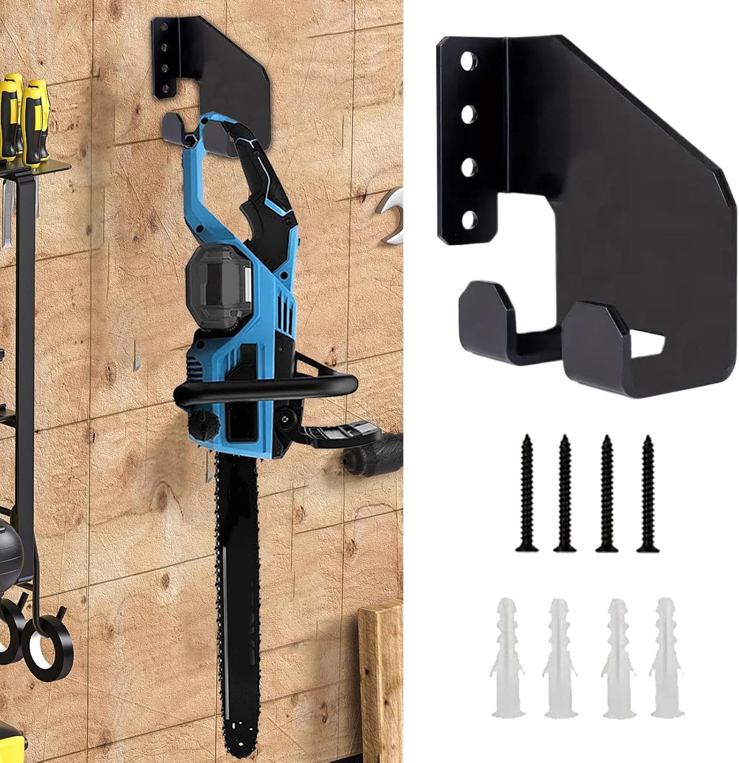  Générique Porte-Tronçonneuse Murale | Organisateur D'Outils De Jardin En Acier Carbone,Étagère De Stockage Multifonction Pour Scie à Chaîne Atelier Garage Jardin