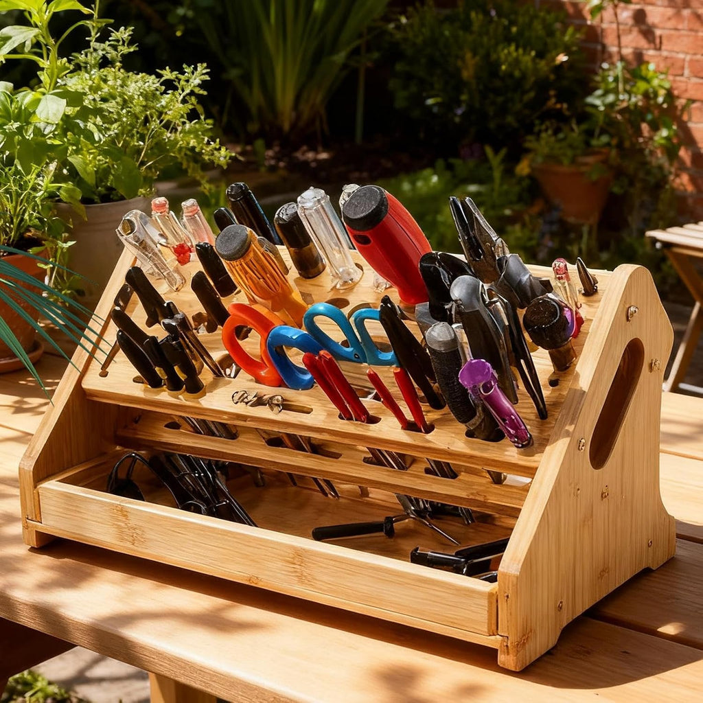  Générique Organisateur De Pinces,Support De Rangement En Bois à 53 Trous Avec Plateau,Organisateur D'Établi | Pour Bricolage Réparation Établi Bureau Panneau Perforé Garage Intérieur Extérieur