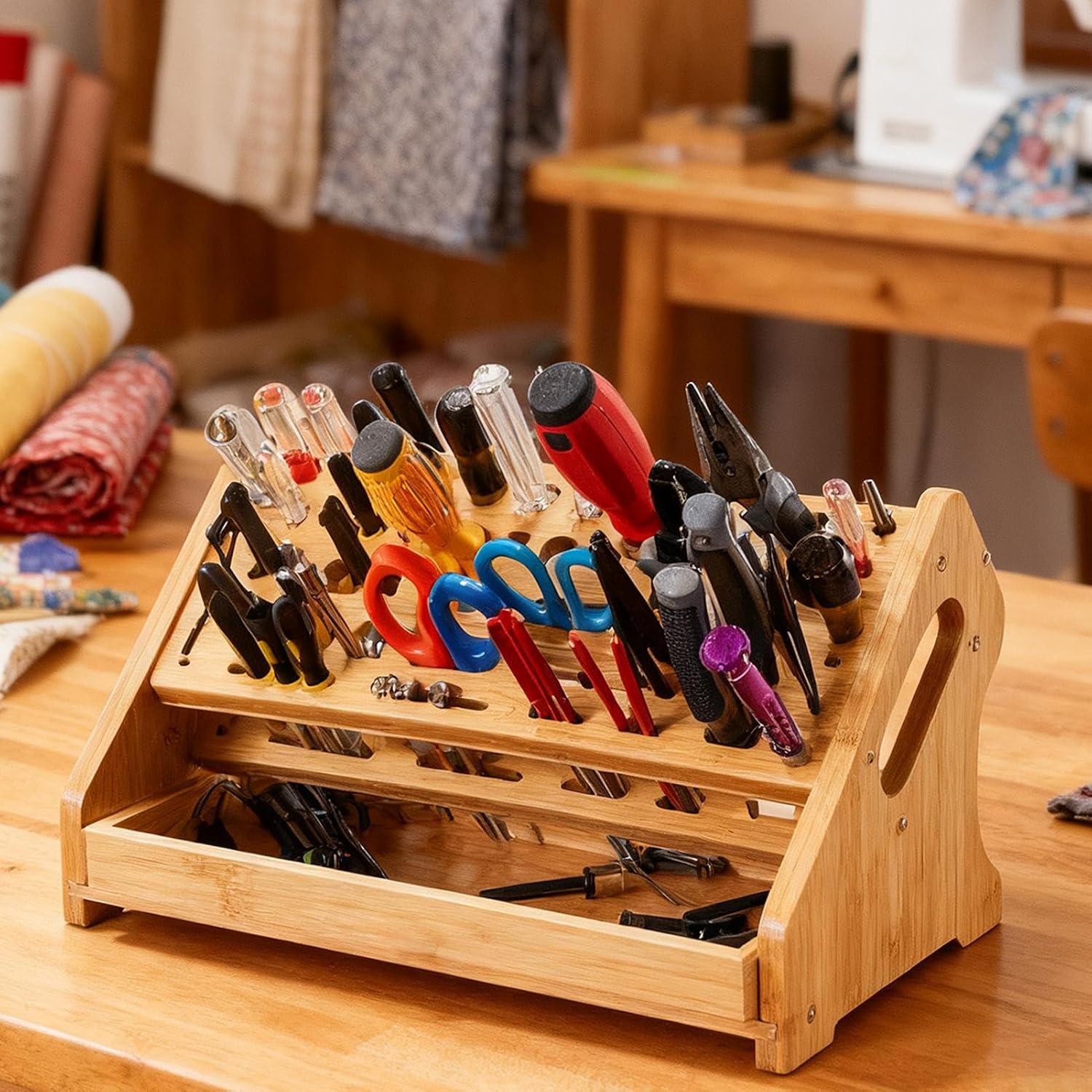  Générique Organisateur De Pinces,Support De Rangement En Bois à 53 Trous Avec Plateau,Organisateur D'Établi | Pour Bricolage Réparation Établi Bureau Panneau Perforé Garage Intérieur Extérieur