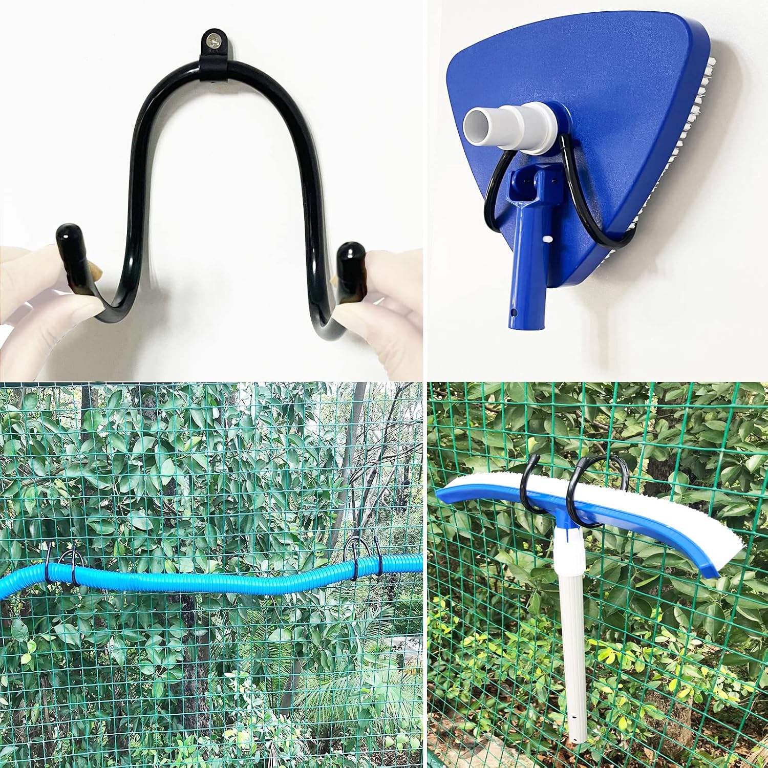  Lot De 2 Organiseurs D'outils De Piscine Et De Garage – Fixation Murale Ou à Fixer Sur La Clôture, Crochets Utilitaires De Rangement Réglables, Pour Ranger Les Outils De Jardin, Les Poteaux, Les