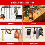  Support Mural Pour Outils De Garage, Facile à Installer, Système De Rangement De Garage Robuste Avec 6 Crochets Droits Réglables, Support à Outils De Jardin Pour Pelles, Râteaux, Outils De Cour