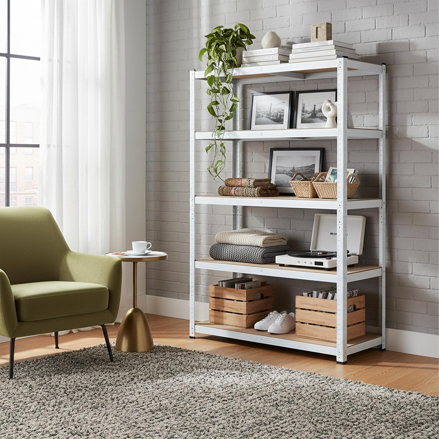  Relaxdays Étagère Lourde 875 Kg, 5 Niveaux, Emboîtable, Blanc/Marron, 60x100x200 Cm Pour Cave Et Garage